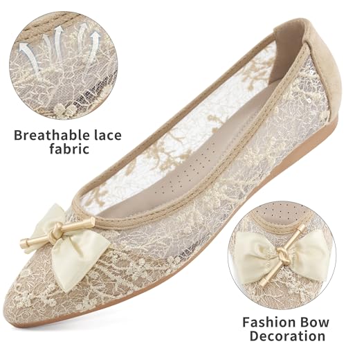 Flats for Women Dress Shoes: Comfortable Pointed Toe Bowknot Lace Womens Ballet Flats Dressy - Fashion Floral Slip On Casual Shoes for Wedding Party Dating3