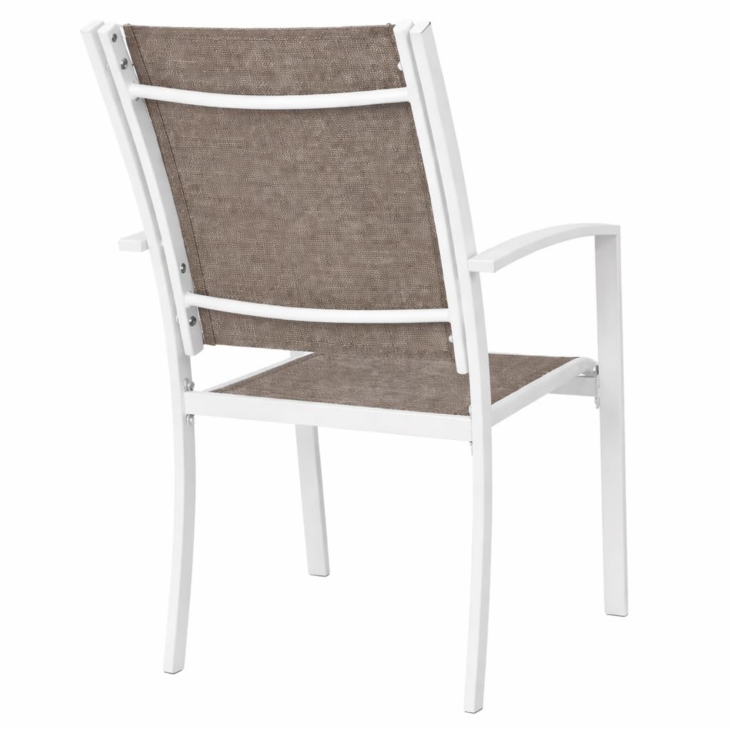 Set 2 Sedie Mykonos Da Giardino in Acciaio Verniciato e Textilene Traspirante, Struttura Bianca, Seduta Marrone, Resistenti alle Intemperie, Ideali per Esterno, Terrazzo e Balcone