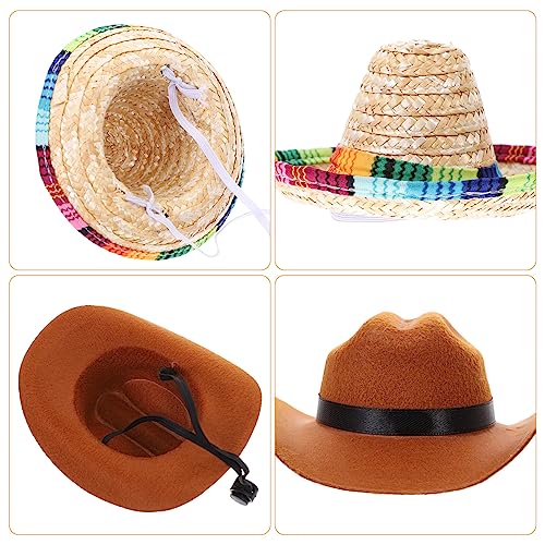 2Pcs Pet Hats, Brown Hat and Mexico Sombrero for Dog Cat Pet Costume for Halloween Party Decorations Photo Props Supplies - Image 3