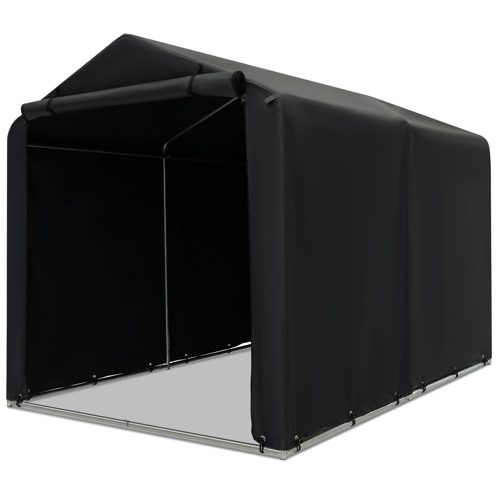 SOARS Capanno da Giardino 218 X 160 X 164 CM, Tenda Garage per Bici Moto Attrezzi, con Copertura en PE Impermeabile, Porta con Cerniera, Telaio in Metallo, Picchetti, per Esterno (Grigio Scuro)