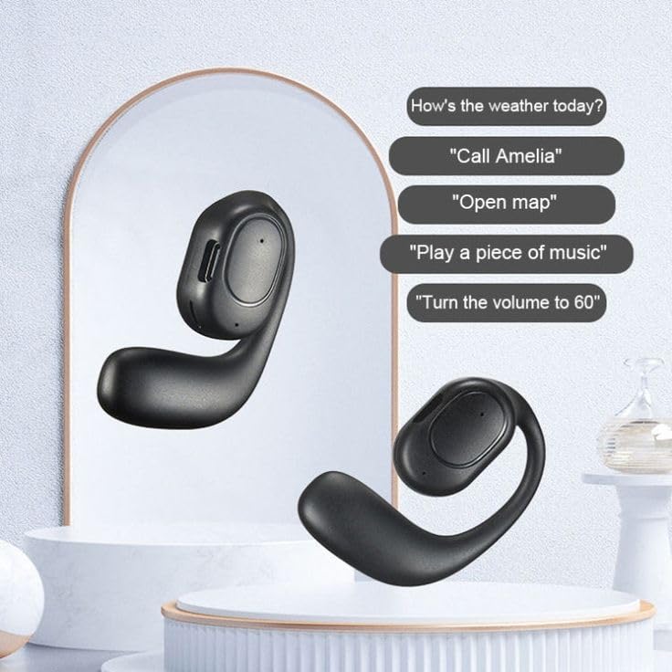Image of Open-Ear Wireless Earphones | Bluetooth 5.3 Earbuds | Smart Sensor Motion Control | Comfortable Clip-On Design | Long Battery Life | Sweat-Resistant | Hands-Free Calling Earphones (Black)