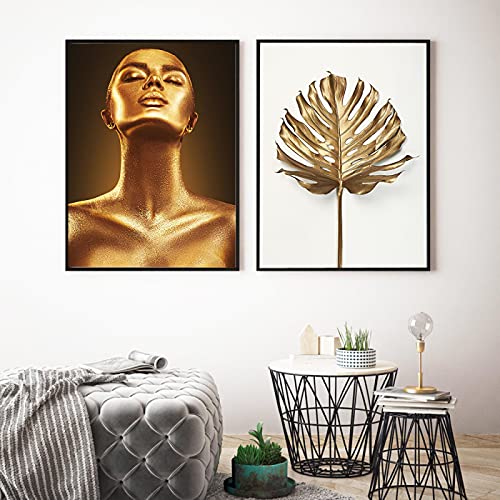 Affiches de peinture sur toile nordique feuille d'or art mural salon 2pcs