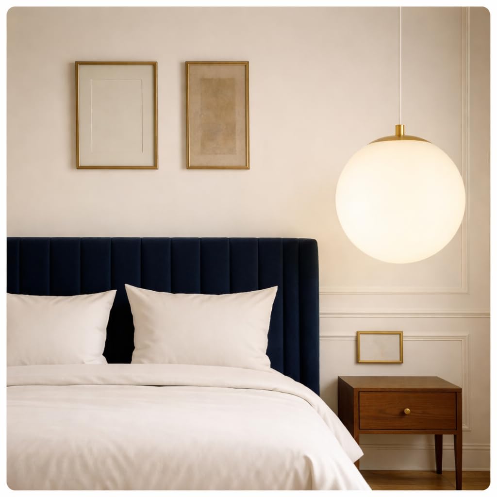 Lampadario a Sospensione Moderno Oro con Sfera in Vetro E27, Lampada a Sospensione Design Minimal per Soggiorno Cucina Sala da Pranzo Bar, Cavo Regolabile 133cm, Ø25cm, Compatibile LED