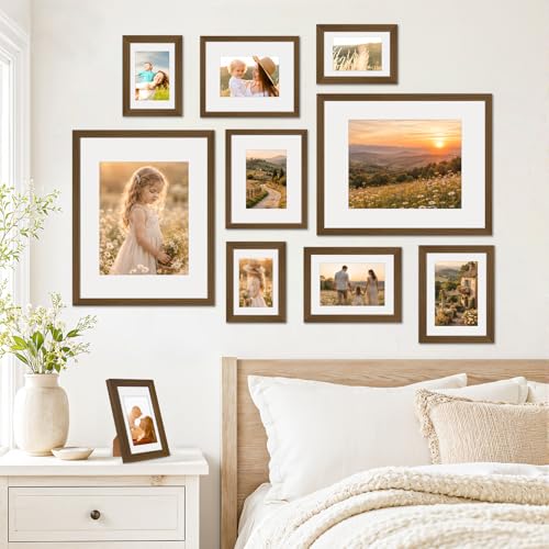 Image of 6 Pack 5x7 Frames, Mat for 4x6 Photos, Shatter HD Plexiglass | Removable mat fits two photo sizes, slim frame with stand for horizontal & vertical tabletop & wall mount