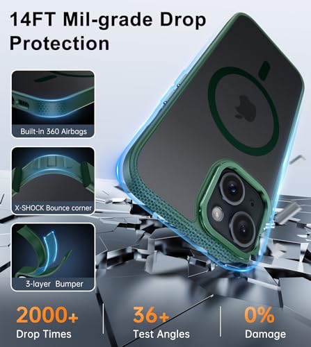 Image of FNTCASE for iPhone 15 Phone Case: Strong Magnetic Slim Matte Protective Case with Kickstand | Shockproof Drop Full Protection Anti-Fingerprint Thin Translucent Frosted Cover(Green)