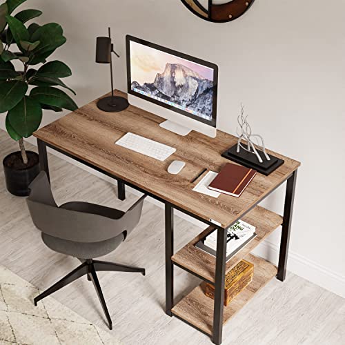 furniChic Schreibtisch, Computertisch mit 2 Regalen, Bürotisch mit Bücherregal, Arbeitstisch PC, OfficeTisch für Home Office, Modernes Design, 60x120x73cm, Sacramento Eiche