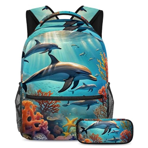 Sac à livres grand volume pour éviter le mal de dos avec trousse dauphin pour écolier
