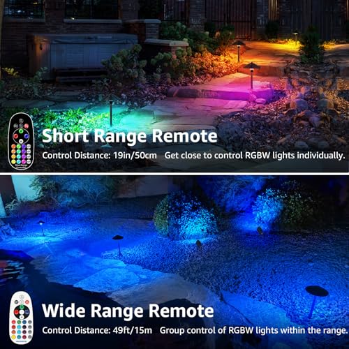 Image of SUNVIE RGBW Low Voltage Pathway Lights 3W Color Changing Landscape Lights 12-24V Multi-Color Path Lights Waterproof for Yard Garden Walkway Holiday Landscape Path Lighting ETL Listed Cord, 4 Pack
