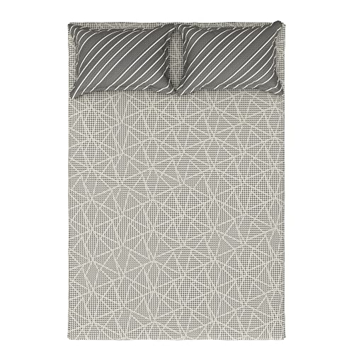 Image of myTrident Home Essential Stripe Collection 144 TC, 100% Cotton Bedsheet with 2 Pillow Cover, King Size - 274 x 274 cm, Vesey