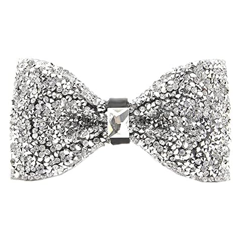 JIHUOO Rhinestone Bow Ties Party Banquet Bowties Pre Tied Sequin Bowties Sparkle Adjustable Bow Tie for Wedding and Parties Silver Cover