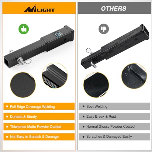 Image of Nilight Trailer Hitch Extender 12 Inch Extension Length Fits for 2 Inch Receiver Tube with 5 /8 Inch Stainless Steel Bolt Flange Nut and Clip 3,500 LBS GTW Matte Black