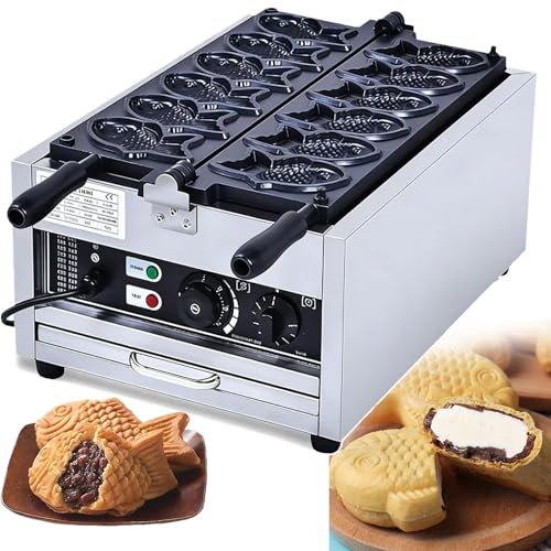 Máquina for hacer gofres de pescado Taiyaki comercial,revestimiento de teflón antiadherente,ajustable a 50-300 ℃