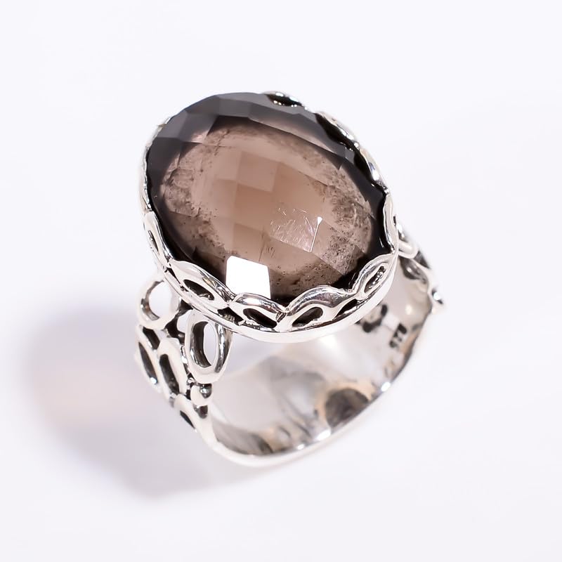 Bague de déclaration argent minimaliste bague quartz fumé - 2