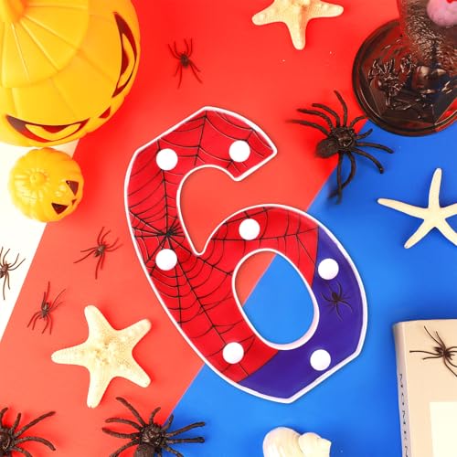 Image of Spider Led Number Light, Premium Blue and Red Number Led Light up Sign Spider Birthday Celebration Decorations for Boys Men Parties Birthday Celebration Decoration Supplies(Number 6)