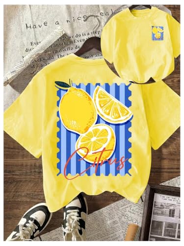 Image of RoseSeek Women's Graphic Letter Tee Crew Neck Drop Shoulder Trendy Summer T Shirt Short Sleeve Vintage Car Print Top