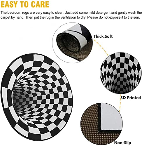 3D Vortex Illusion Rug, 2022 New Black White Plaid Round Rugs 3D Visual Optical Floor Mat, Abstract Geometric Non-Slip Optical Illusion Rug For Living Dinning Room Bedroom Kitchen (24X24In, Mdkj-2) #TOP5