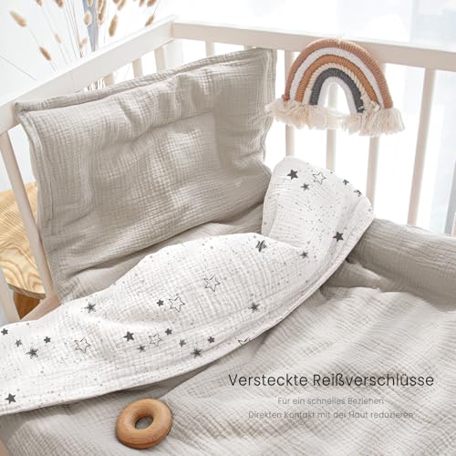 lulumoon Kinderbettwäsche 80x80 Musselin Baby: 100% Baumwolle weich – Ansicht 4