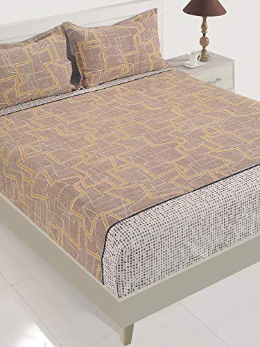 Image of Swayam Roto Cotton Single Bedsheet with 1 Pillow Cover | Size 60 x 90 inch | 144 TC | Geometric Design | Soft Breathable Bed Sheet | Comfortable & Durable for Bedroom - Grey & Brown