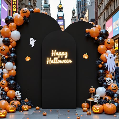 Halloween Arch Backdrop Cover (7.2FT, 6.6FT, 6FT) Set of 3 Black Arch Covers Stretchy Backdrop Spandex Fitted Chiara Stands Cover for Birthday Party Baby Shower Wedding Arch Stand Decoration