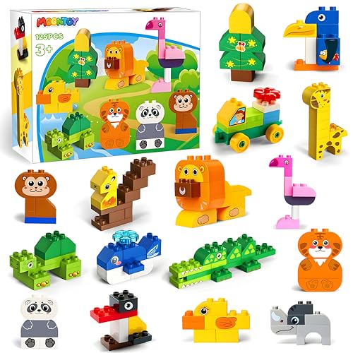 MOONTOY Gros Blocs de Construction 125 Pièces Briques de Construction Créatives Jouet de Construction Colorés pour Enfant Jeux de Construction pour Enfant...