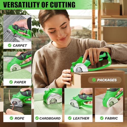 Image of SakerPlus Cordless Electric Scissors,4V Rechargeable Cardboard Box Cutter Heavy Duty Fabric Scissor with Safety Lock & LED Light,Power Rotary Cutter for Leather Carpet Plastic Cutting,Sewing,Crafting