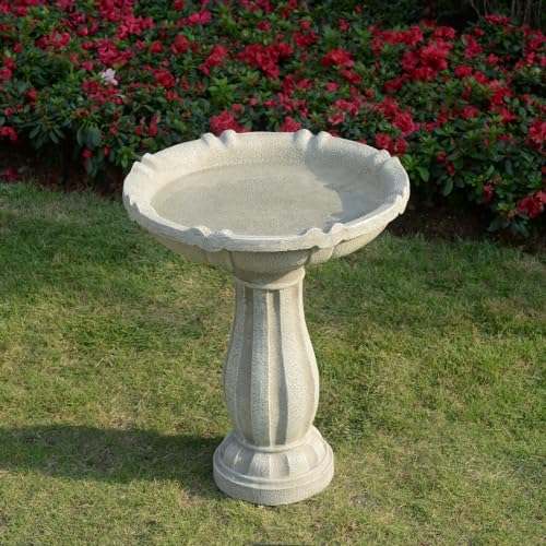 Warm Garden Bird Bath for Outside - 26'' Tall Resin Stone Modeling Design Birdbaths, Lightweight and Durable - Enhance Your Garden with This Stunning Water Feature (Ivory White)