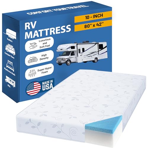Greaton 10-Inch Gel Memory Foam RV Mattress 80"x42" White