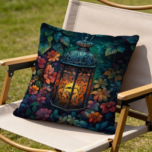 Fundas cojines terraza y balcón con estampado floral lino para decoración exterior de sofá 6