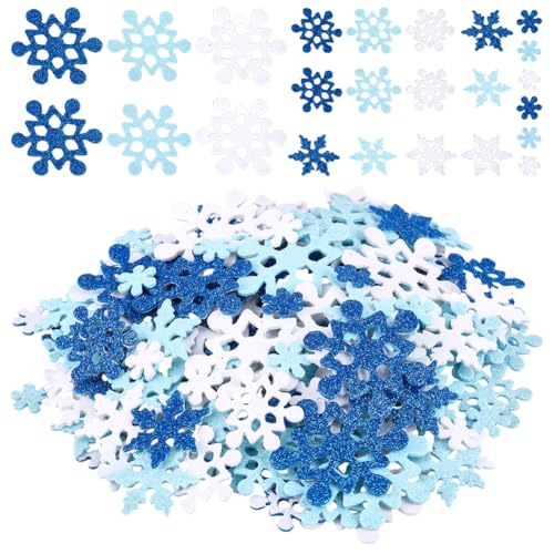 CRAFTYMELODY 200Pcs Snowflake Foam Stickers Glitter Christmas Snowflake Foam Stickers Self-Adhesive Snowflakes Sticker Crafts Decals for Card Making Christmas Party Decoration Display DIY Crafts