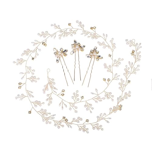 Denifery - Diadema para novia, color oro rosa y plata, extra larga con perlas y perlas de cristal. Enredadera para cabello de novia, accesorios de