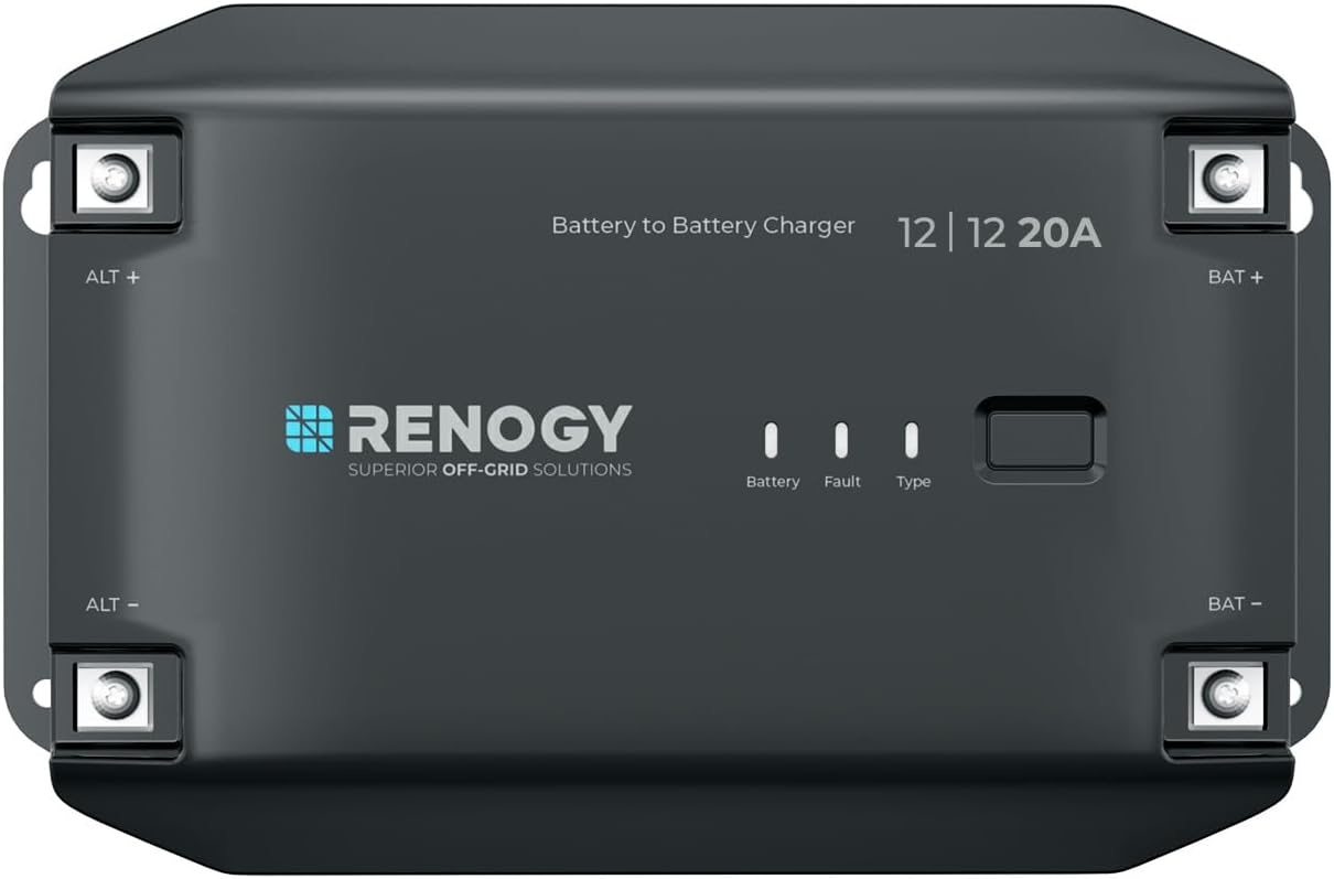 Renogy DC to DC Battery Charger 12V 20A, Intelligent Converter for Flooded, Gel, AGM, and Lithium Batteries, for RVs, Truck, Motorhome, Commercial Vehicles, Boats and Yachts