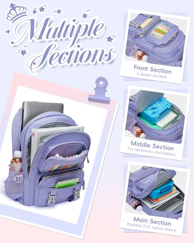 Sac à dos d'école pour filles de 6 à 14 ans avec grand compartiment PC - 2