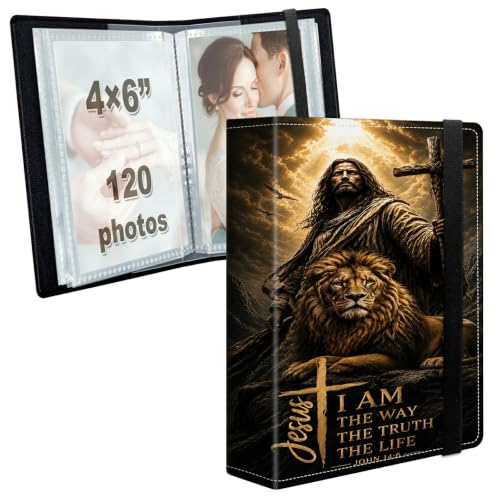 Image of Photo Album 4x6 120 Photos with Strong Elastic Band, Jesus Lion | Large Capacity Premium Leather Picture Album, Portable Wallet Albums Photo Book for Family Anniversaries Wedding Baby