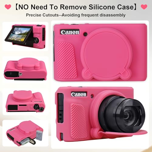 Image of Elonbo Camera Case for Canon PowerShot SX740 / SX730 Digital Camera, Canon SX740 / SX730 HS Hard Carrying Case + Soft Silicone Cover with Removable Lens Cover, Rosered