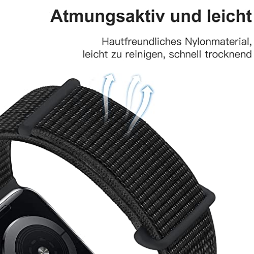 Maledan Nylon Armband Kompatibel mit Apple Watch Armband 44mm 45mm 46mm 49mm 42mm(Series 3/2/1), Verstellbare Sport Armband Kompatibel mit iWatch Series 11 10 9 8 7 6 5 4 3 2 1 SE Ultra, Schwarz