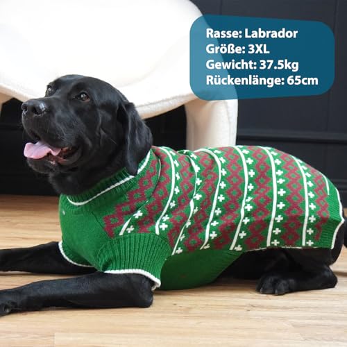 Katzinst Hundepullover Große Hunde – Warmer Stricken Winterpullover für Hunde | Atmungsaktiv und Weicher Hundepulli mit Muster, Herbst Winter Hund Pullover, Labrador, Dobermann (Grün, 3XL)