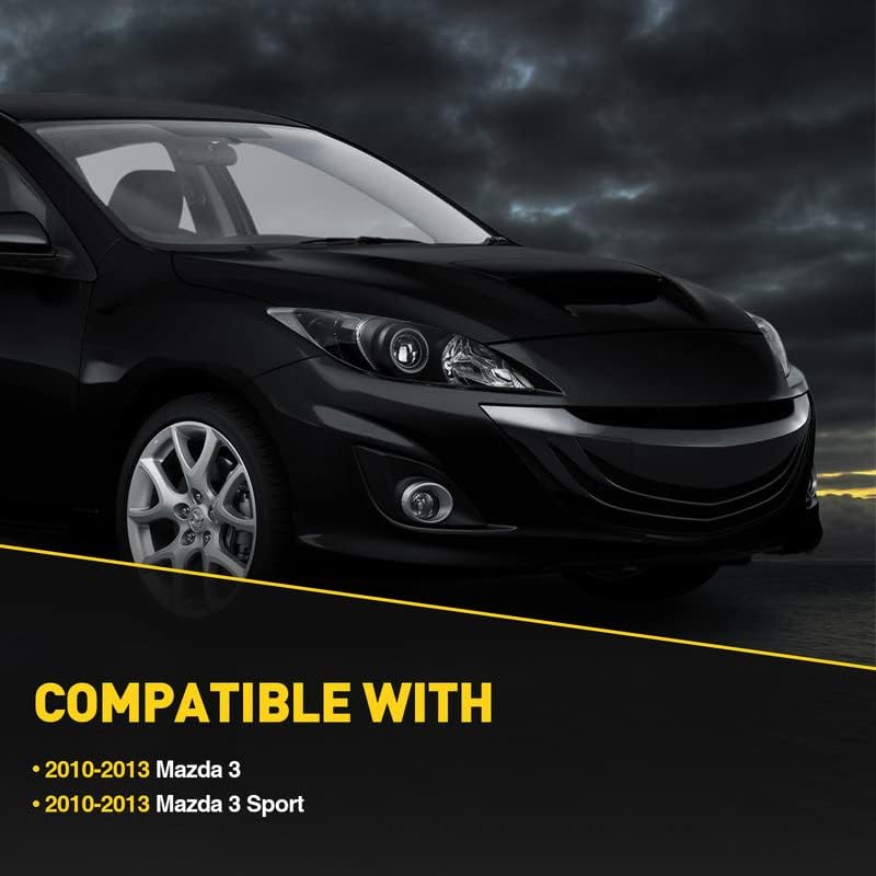 Headlight Assembly Pair, Compatible with 2010-2013 Mazda 3 2.0/2.5L, Chrome Housing & Clear Lens, OE-Style Replacement Headlight Assembles