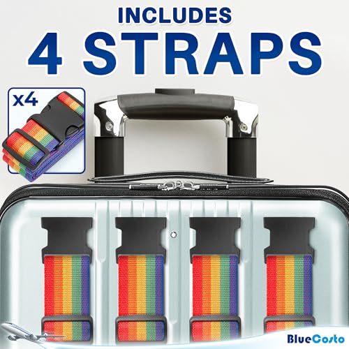 Image of Luggage Straps for Suitcases - TSA Approved - Rainbow, 4 PK - Premium Belts for Suitcase, Briefcase & Travel Bag - Adjustable Strap Length 43 inch - 78 inch