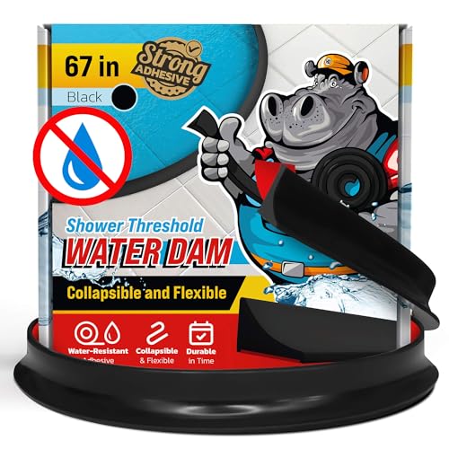 Image of Shower Threshold Water Dam Barrier 67 inch - Black Collapsible Walk in Shower Water Guard - Door Bottom Seal Strip Leak Guard by Hippo Dam