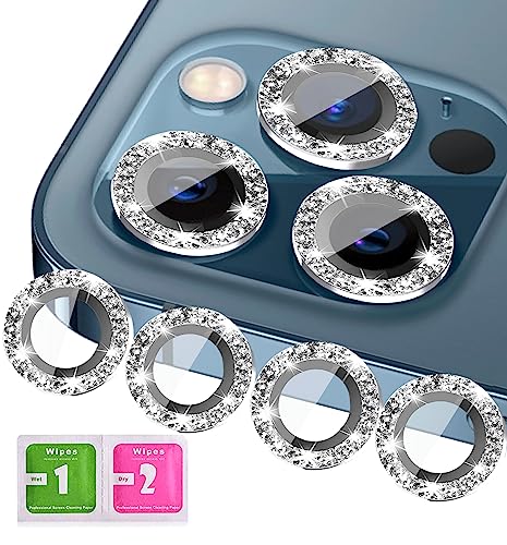 KONVOK [3+1 Compatible with iPhone 11, 11 mini, 11 Pro, 11 Pro Max Camera Lens Protector Glitter Bling, Tempered Glass Clear Camera Cover Screen Protector Ring Accessories, Case Friendly (Silver)