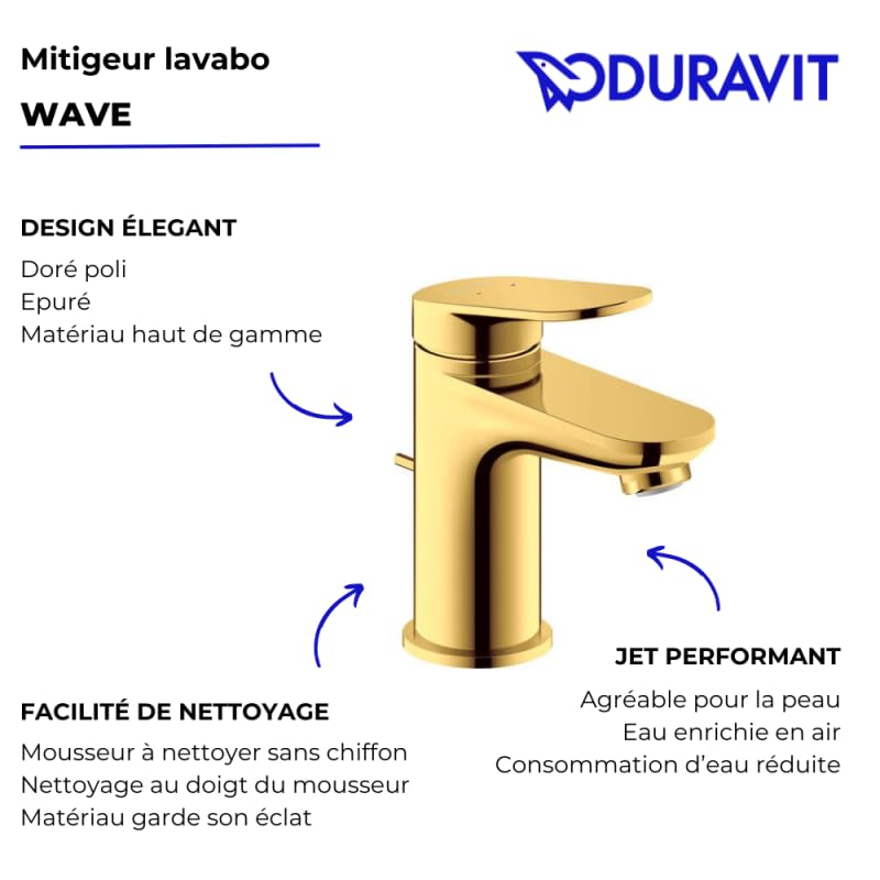 Duravit WA1010001034 Wave bateria umywalkowa, złota polerowana