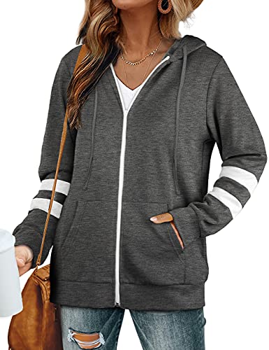 Sweatshirt for Women Zip Up Hoodie With Pockets Casual Long Sleeve Tops Fall Clothes Dark Grey L Sweatshirt for Women Zip Up Hoodie With Pockets Casual Long Sleeve Tops Fall Clothes Dark Grey L