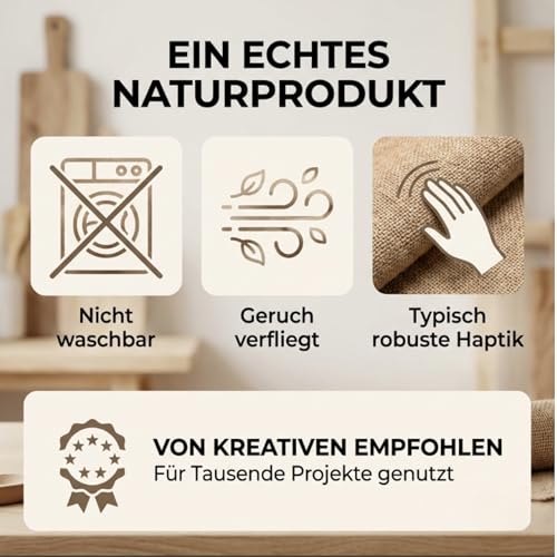 STOFFKONTOR Jute Sackleinen Meterware in Natur, 100% Jute, Robust & Flexibel verwendbar, ca. 130 cm breit, ca. 360 g/lfm