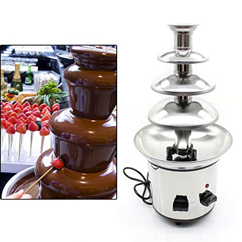 4-Tier Chocolate Fondue Fountain Electric Stainless Steel Chocolate Cream Cheese Melting Machine Commercial Home 110V 170W for Party Restaurant Weddin