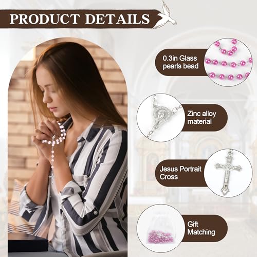 32 Set Pearl Rosary Beads Bulk Glass Rosaries Catholic for Women Jesus Holy Cross Rosary with Organza Bags First Communion Baptism Church Religious Confirmation Present3