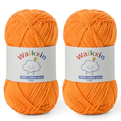 Image of Cotton Yarn for Crocheting - 262.4yds / 3.52oz Baby Yarn for Crocheting Soft - 100% Milk Cotton Yarn 5 Ply Crochet Amigurumi Yarn for Crafts&Puzzle /Socks /Hats(2 Orange)