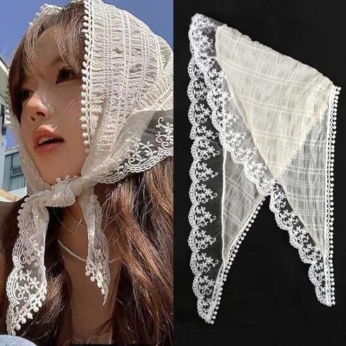 Weißes Spitzen Haar Bandana Kopftuch Haartuch Damen zum Binden...