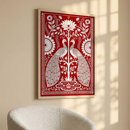 Image of kotart Decorative Traditional Wall Art Home Decor Madhubani Painting poster With Frame For Living Room Bed Room Hotel Wall Decor Digital Reprint (13X17 inch)