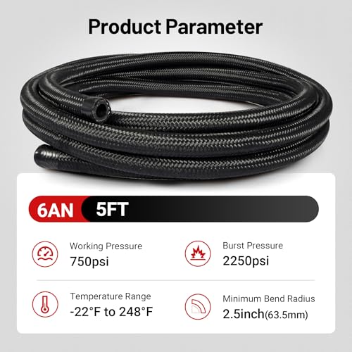 Image of EVIL ENERGY 6AN Fuel Line, AN6 Braided Fuel Hose Nylon CPE 5FT Black