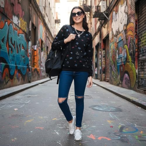 Image of Stories.Label Women Sweatshirt Full Sleeve | 100% Cotton Printed Winter Wear for Women | Casual Round Ribbed Neck Pullover Graphic Sweatshirt Tops | Regular & Plus Size (S-5XL)
